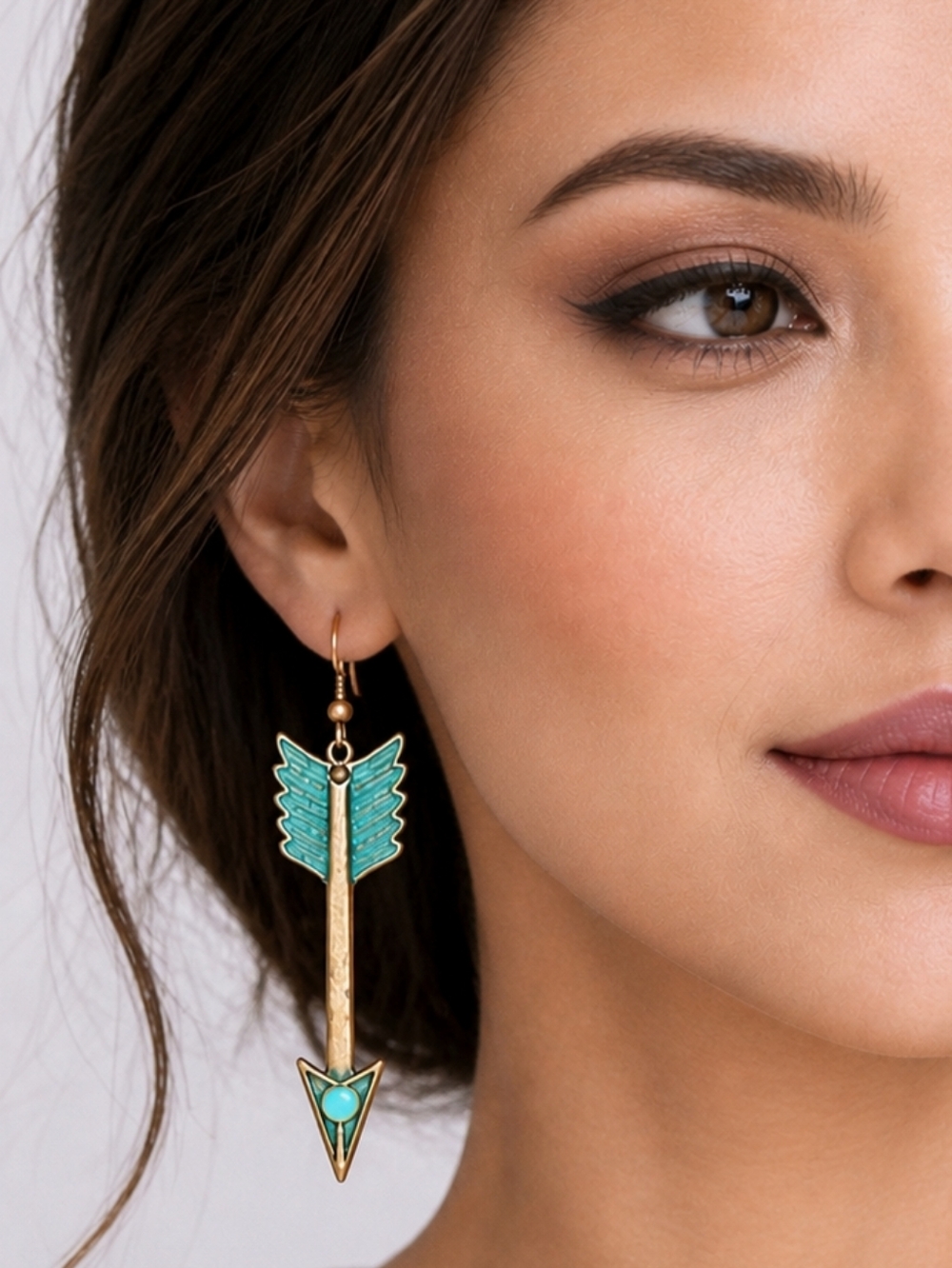 Turquoise Patina, Turquoise Bead Copper Arrow Earrings
